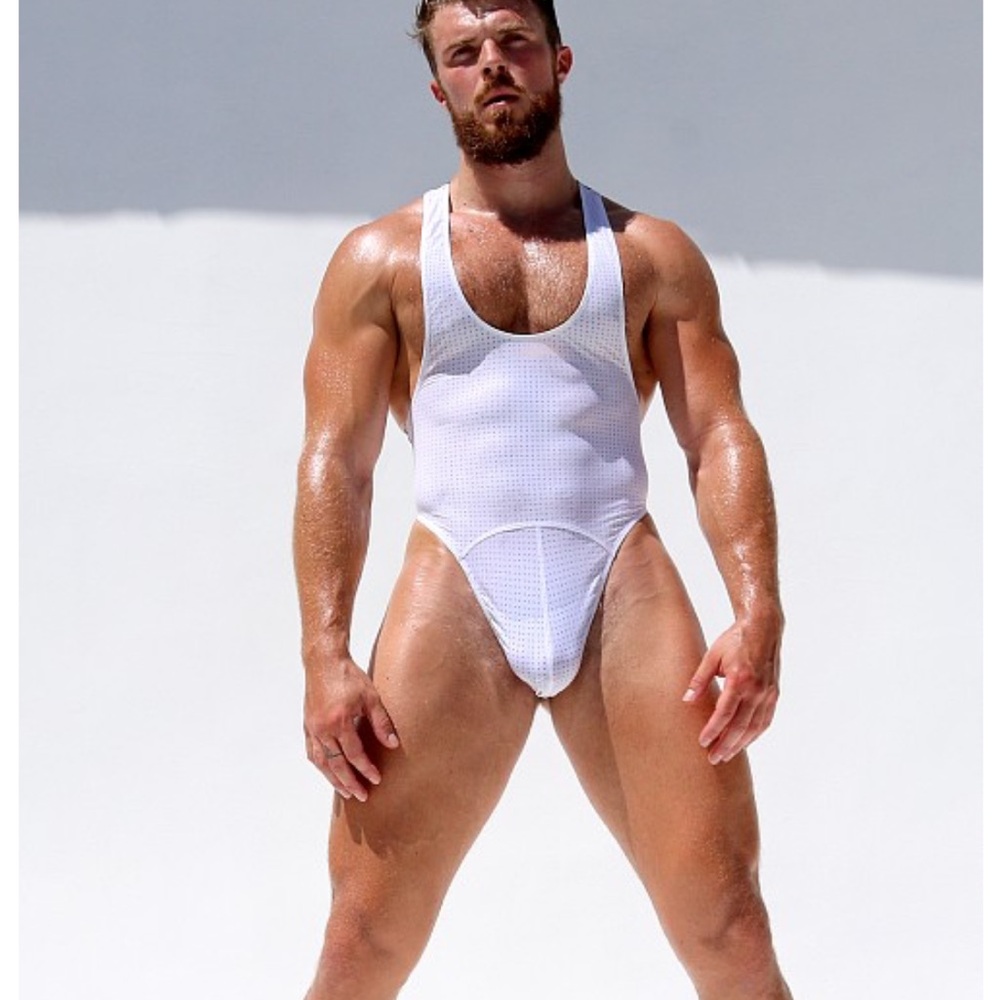 Oraan Perfo-Mesh Thong Bodysuit White